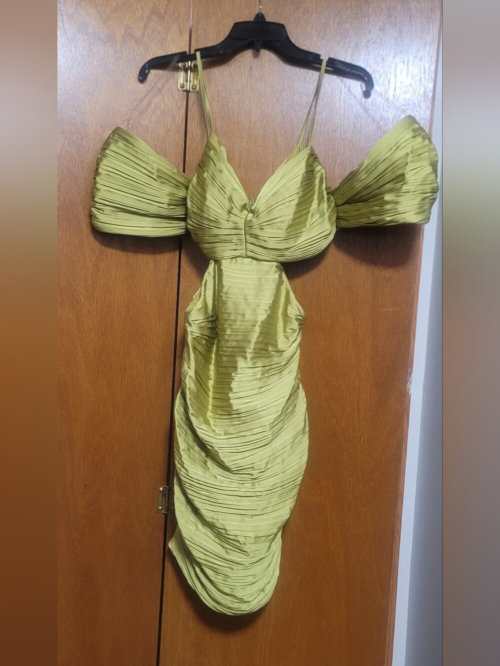 CARMEN Olive Green Ruched Off-Shoulder Dress Size 2